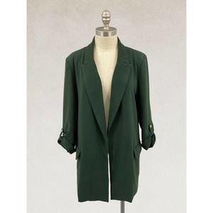 T Tahari $108 Open Front Blazer Jacket Size XL 14 16 Dark Green Longline